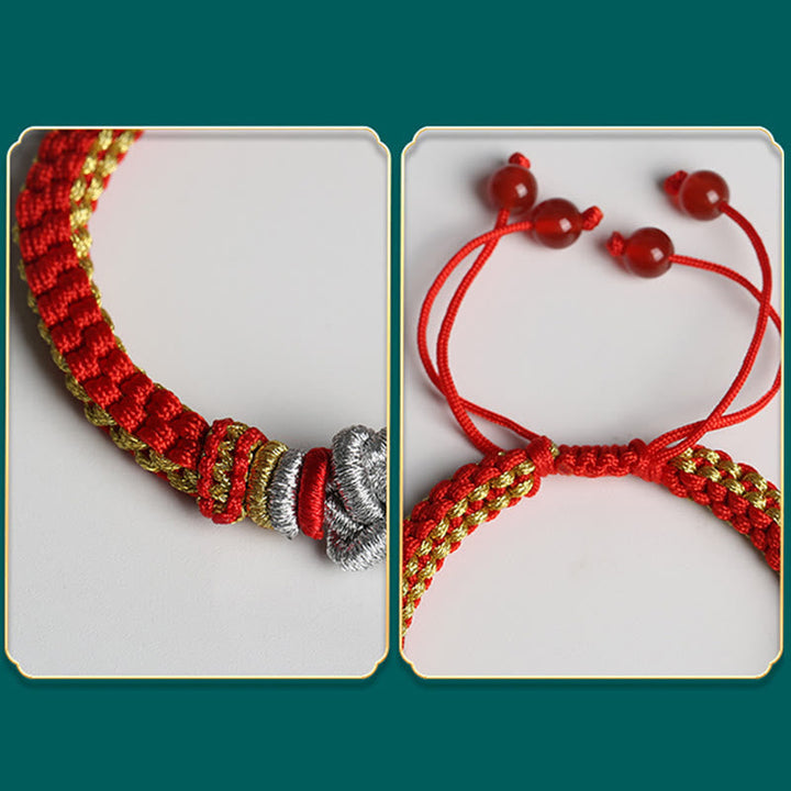 Rotes Armband – Glück & Liebe mit goldenen Perlen elastisch