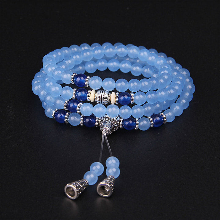 Blaues Mala 108 Perlen Kristall Armband mit Quasten Schmuck