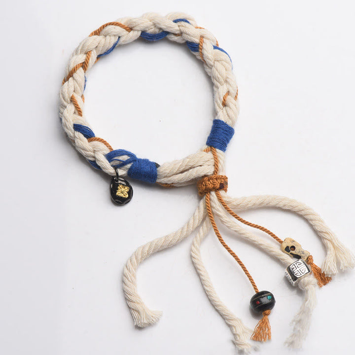 Armband – Glück & Wohlstand & Stärke mit Natursteinen und Seiltextur elegant.
