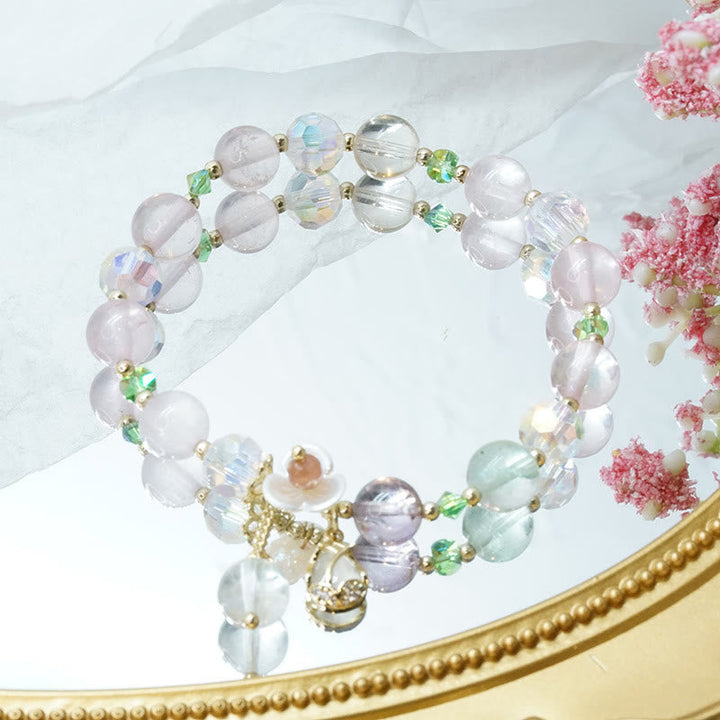 Armband Erdbeerquarz Fluorit Heilung Perlen Schmuck elegant Rosa