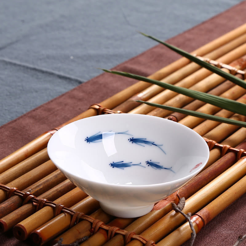 Teetassen Aus Porzellan Koi Blau Weiß Jingdezhen Vier Koi-Fische