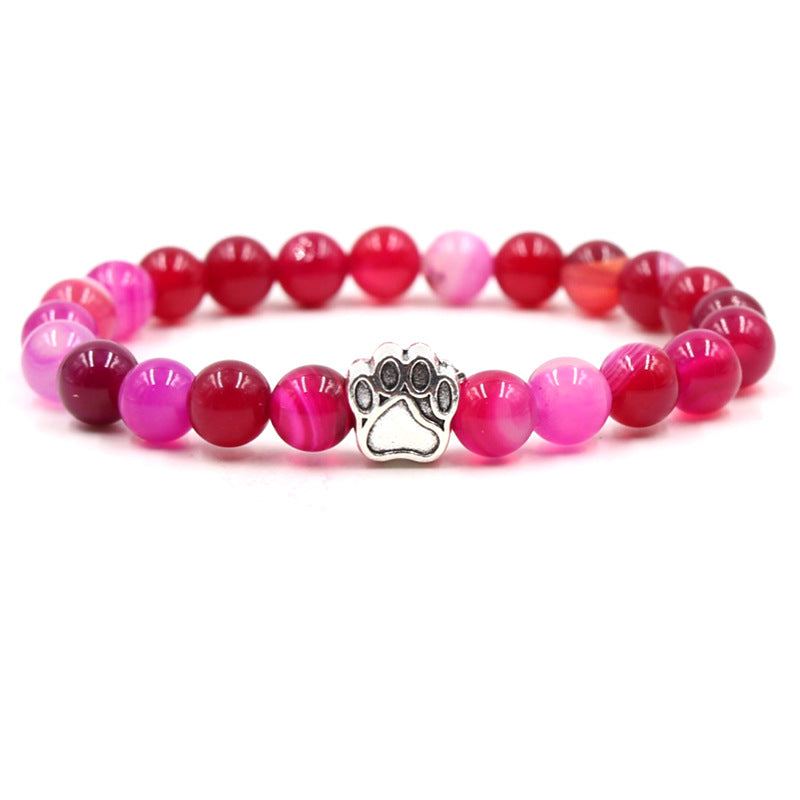 Armband Achat – Ruhe, rosa pink Naturstein Perlen Pfote Charm elastisch
