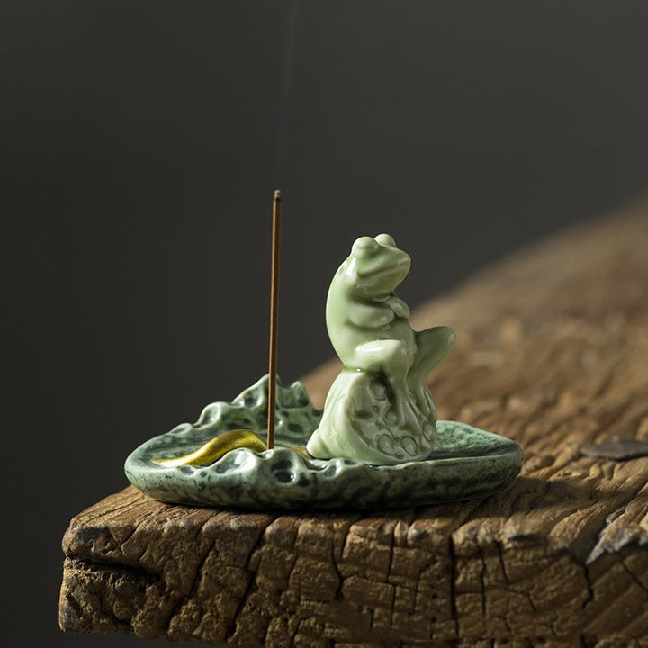 Räucherstäbchenhalter Frosch Blatt Keramik Meditation Sitzender Frosch