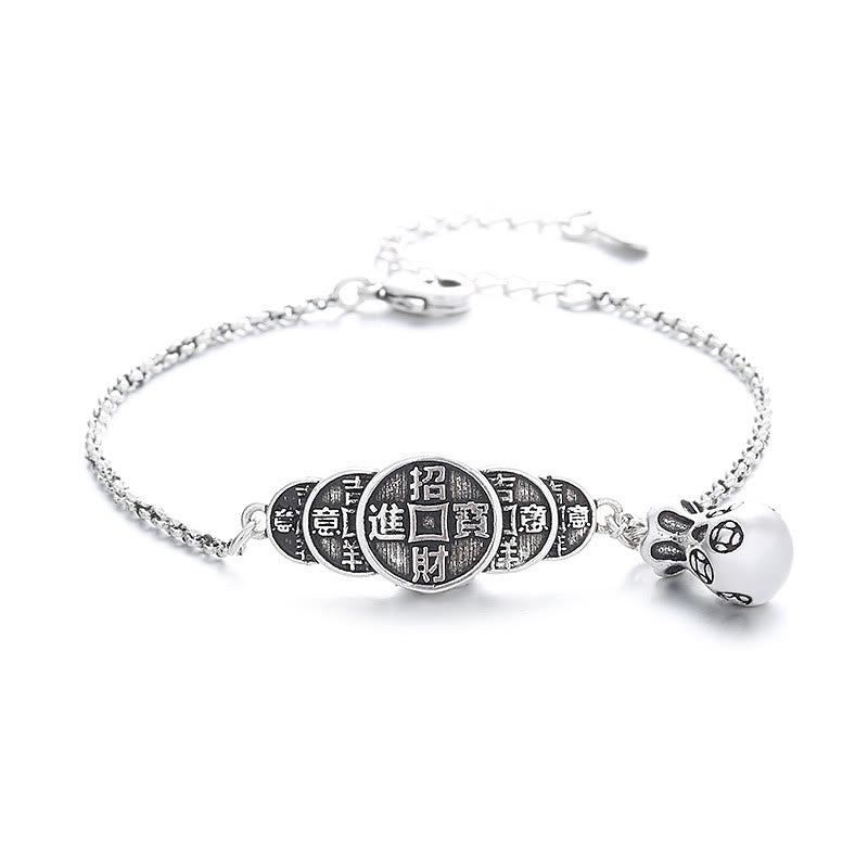 Silbernes Armband mit chinesischen Münzen Kupfer Wohlstand Segen Charm