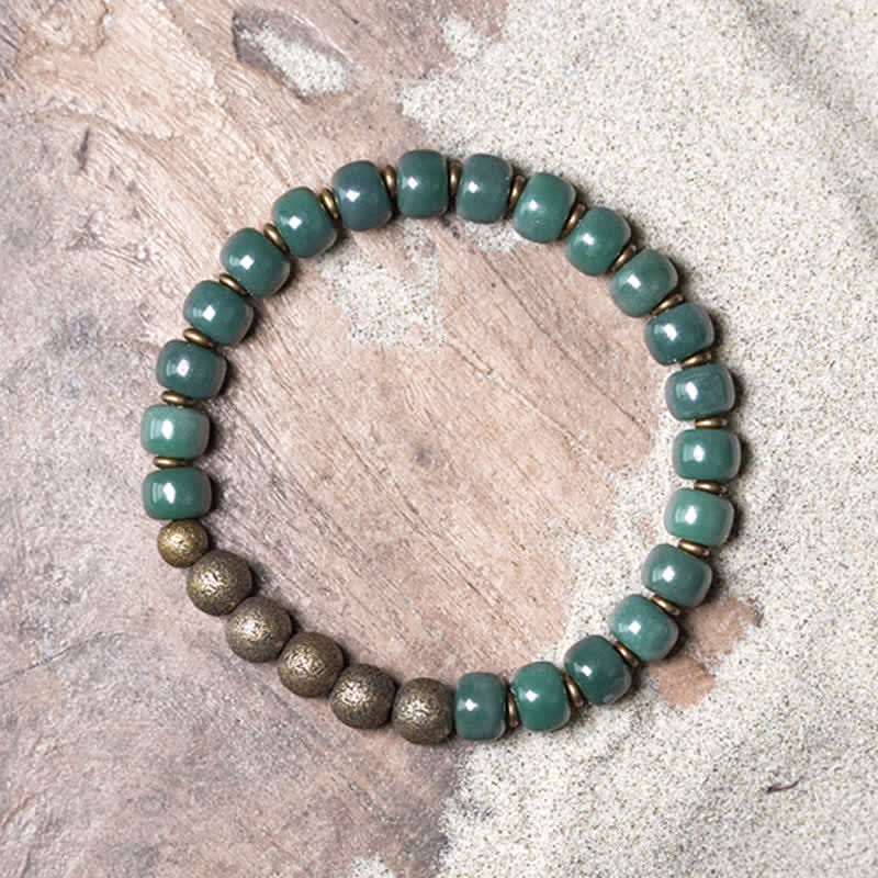 Grünes Bodhi Armband mit Kupperperlen Erfolg Naturstein elastisch.