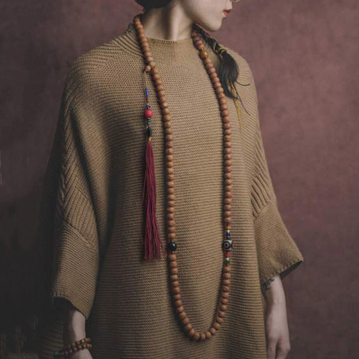 Mala 108 Perlen Bodhi Halskette mit Quaste eleganter Look Beige