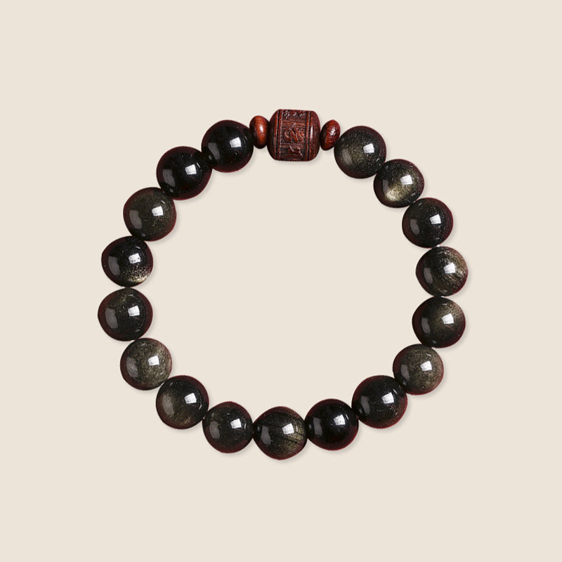 Schwarzes Obsidian Armband mit Om Mani Padme Hum Anhänger elegant