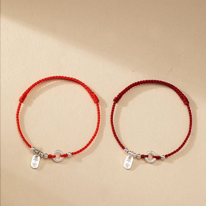 Rotes Armband 925 Silber – Frieden elastisch mit Perlen Paar
