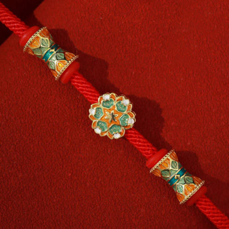 Rotes Armband 925 Silber Lotus Perlen chinesische Knoten elegant.