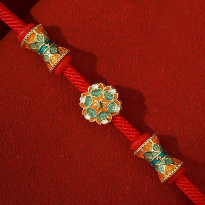 Rotes Armband 925 Silber Lotus Perlen chinesische Knoten elegant.