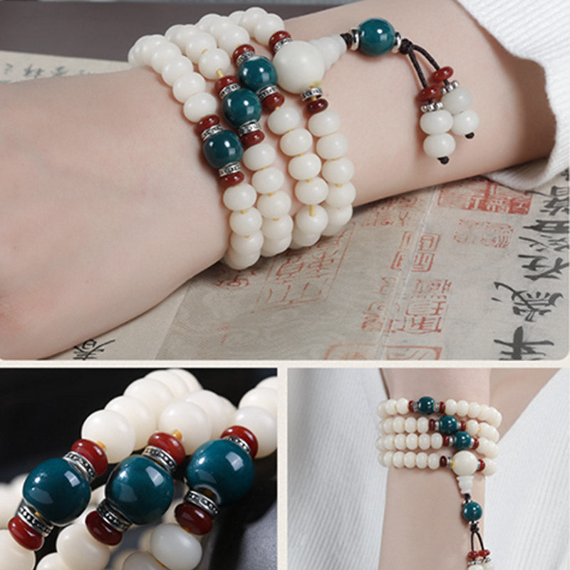 Bodhi Lotus Armband weiß Jade grün Perlen elastisch Handgelenk