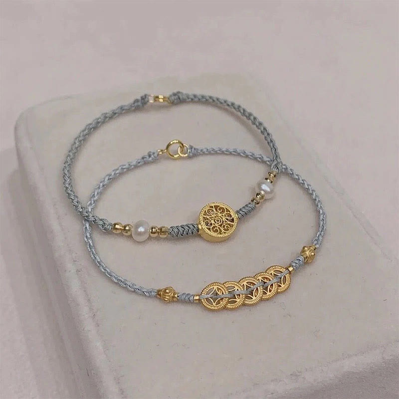 Armband Kupfer Perle – Glück grau gold elegant handgefertigt