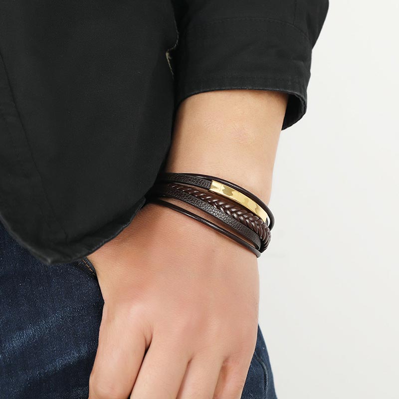 Armband Leder Titanstahl Minimalistisch - Glück