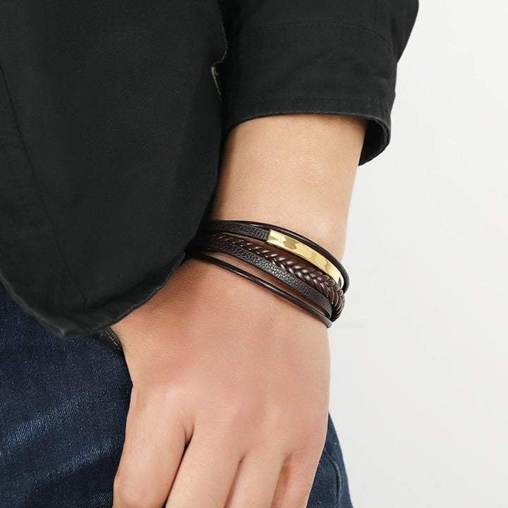 Armband Leder Titanstahl Minimalistisch - Glück