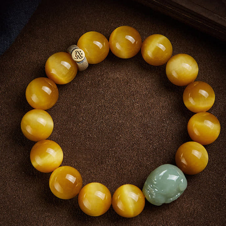 Armband Tigerauge Jade Chinesisches Tierkreis Schutz poliert golden