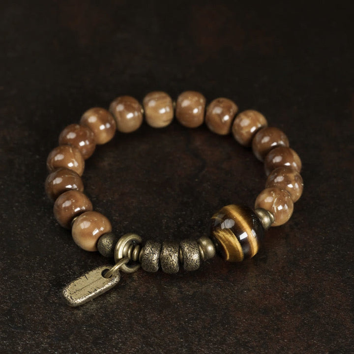 Armband Tigerauge Obsidian Glück Wohlstand braune Perlen Metallperlen Anhänger