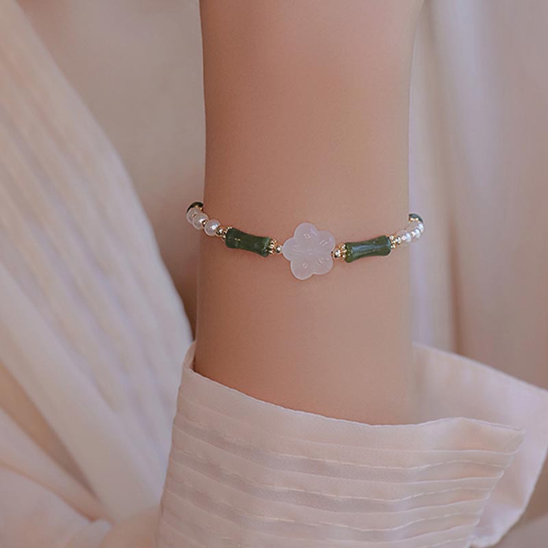 Armband Achat Perle Bambus Frieden zartes Handgelenk weiß grün