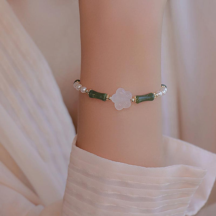Armband Achat Perle Bambus Frieden zartes Handgelenk weiß grün