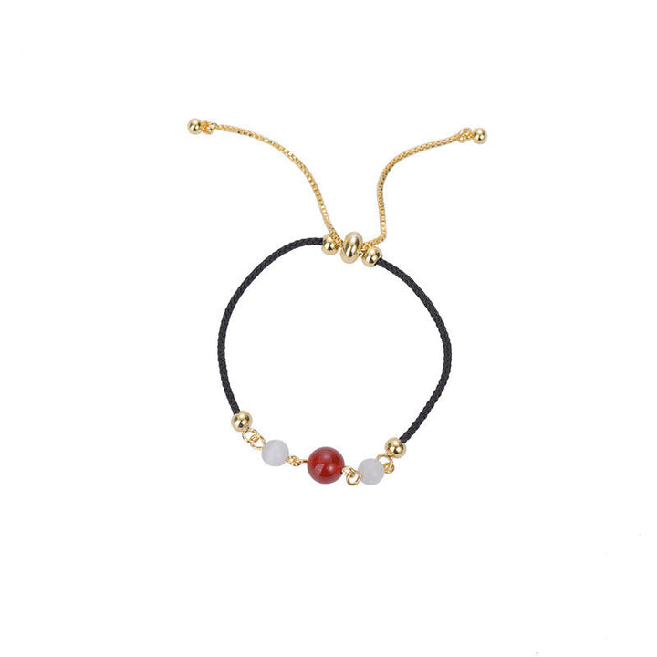 Armband schwarze Schnur roter Achat grauer Stein gold Perlen verstellbar