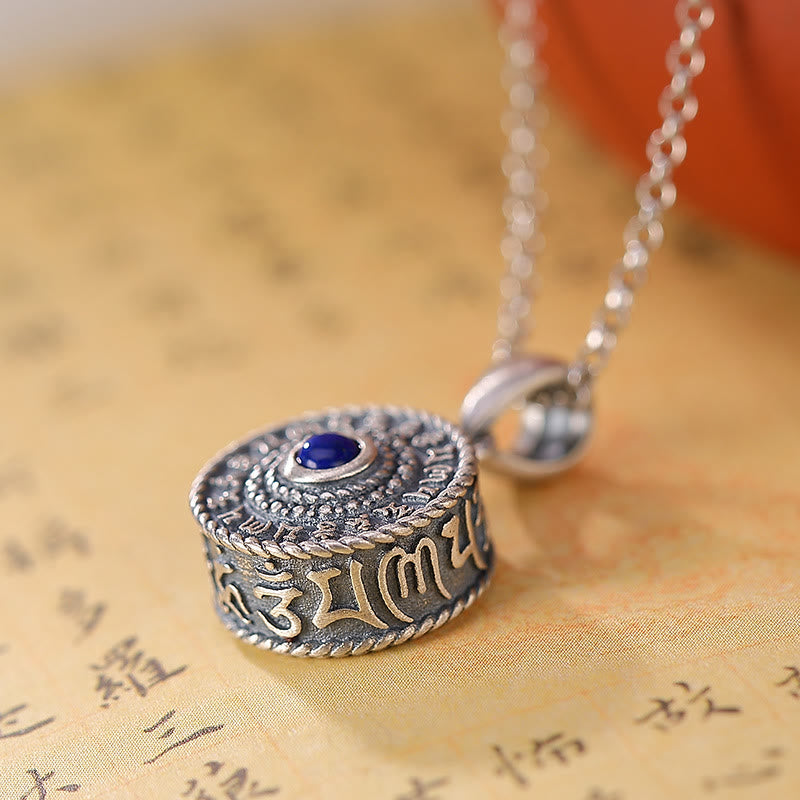 Lapislazuli Kette Sterlingsilber Anhänger tibetisch Mantra