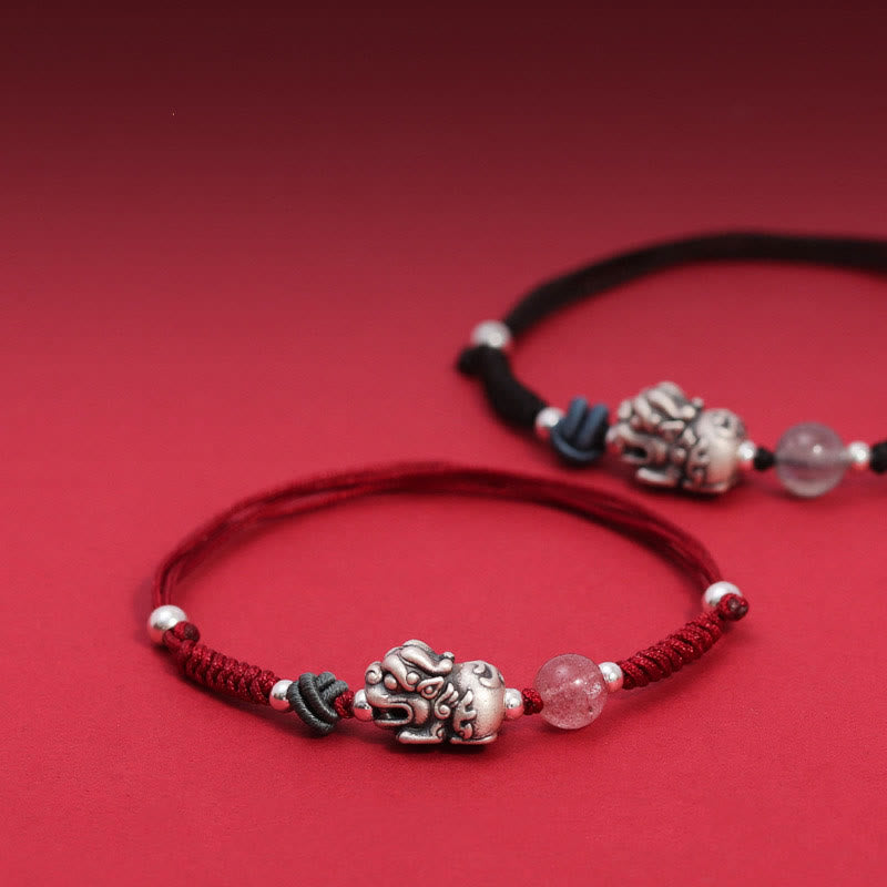 Rotes Armband Erdbeerquarz Pixiu Silber Glück Wohlstand elegant