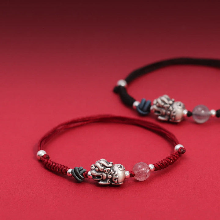 Rotes Armband Erdbeerquarz Pixiu Silber Glück Wohlstand elegant