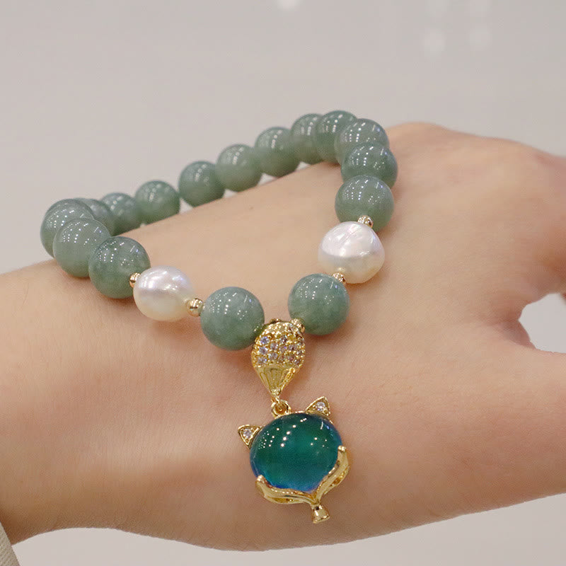 Jade Perlen Armband mit Perlen und Fuchs Anhänger Glück