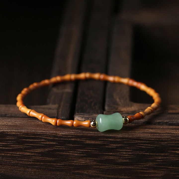 Armband Grüner Aventurin Bambus – Glück mit orangefarbenen Holzperlen elegant.