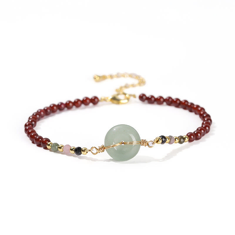 Armband Granat – Frieden & Ruhe mit grünem Jadependel elegant