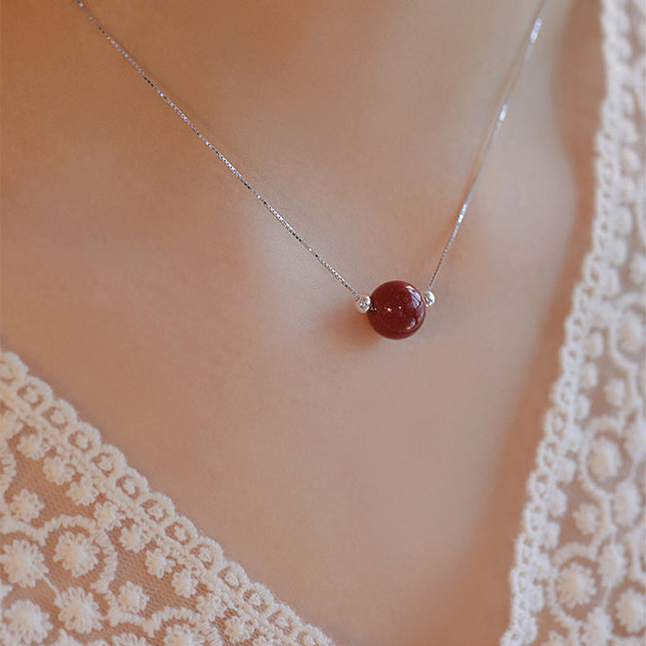 Zinnober Anhänger Sterlingsilber Kette rot Perle