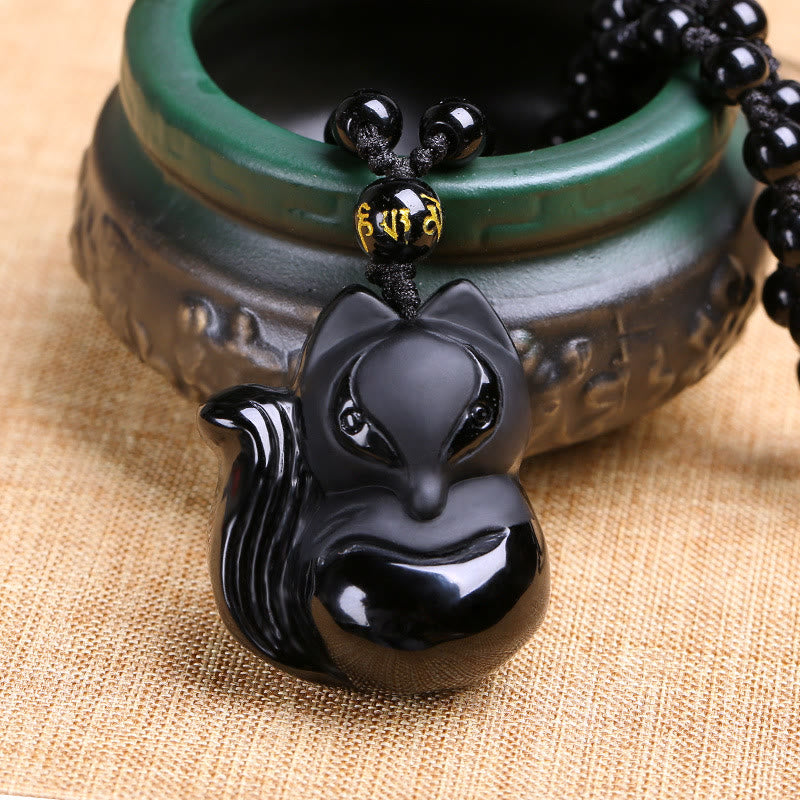 Kette Obsidian Tigerauge Fuchs – Bild 2 – Kette Obsidian Fuchs Anhänger schwarzer Naturstein Perlen Schmuck