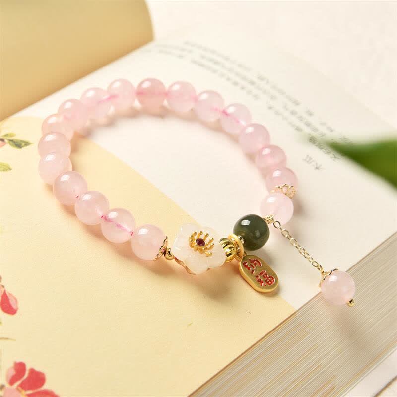 Rosaquarz Armband Kristall Jade – Liebe mit goldenen Charms elegant.