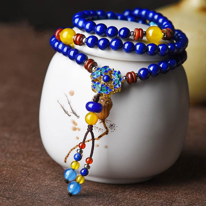 Lazurit Armband mit gelben Achat Perlen Wickelarmband elegant.