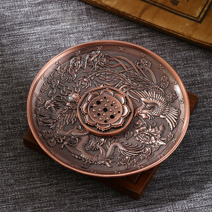 Räucherstäbchenhalter Lotus Drache Phönix Drache Phönix Braun (Lotus 9 Löcher)