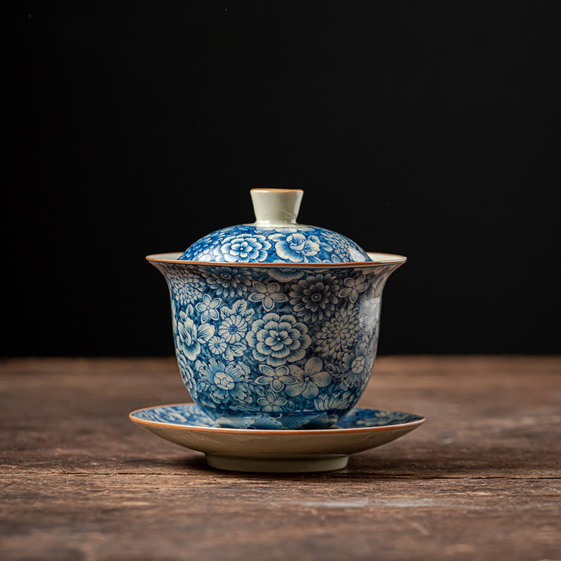 Teetassen Aus Porzellan Gaiwan Pfingstrose 150 ml (Untertasse 11 cm)