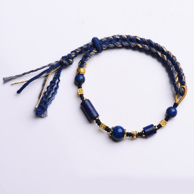 Armband Lazurit Perle Positiv mit Goldakzenten Seilband blau