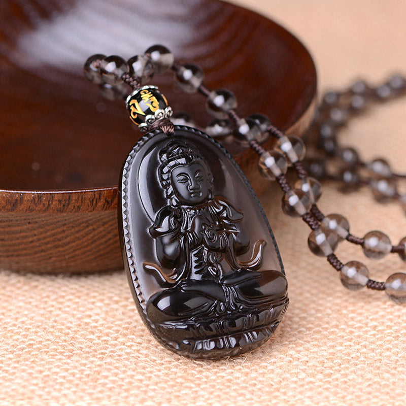 Obsidian Buddha Anhänger Kette Schutz Spirituell