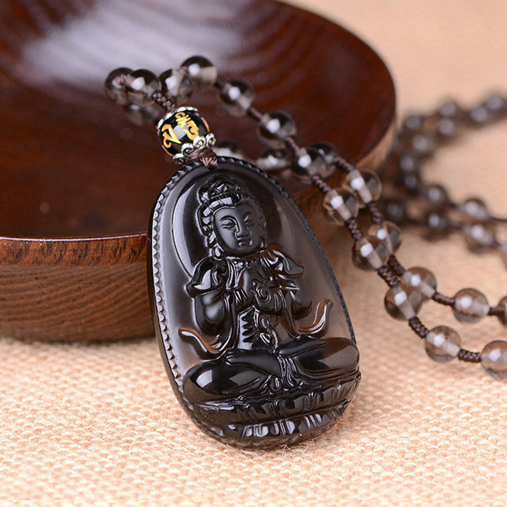 Obsidian Buddha Anhänger Kette Schutz Spirituell