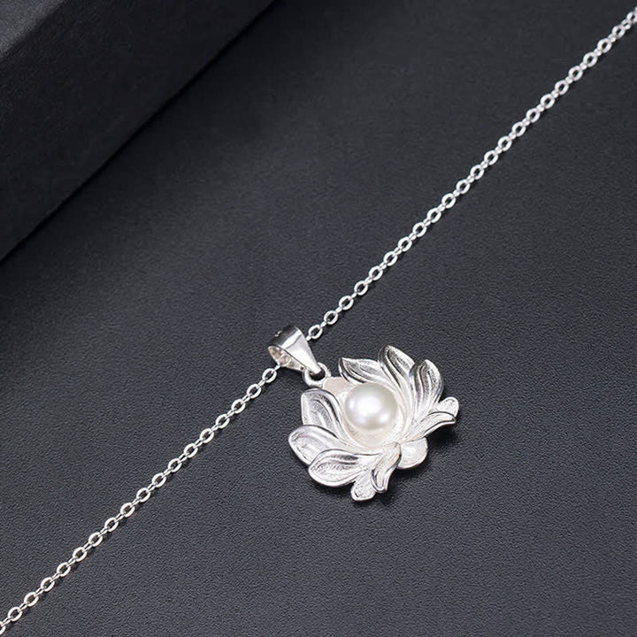 Kette Sterling-Silber Lotus Perle Wohlstand Blütenanhänger