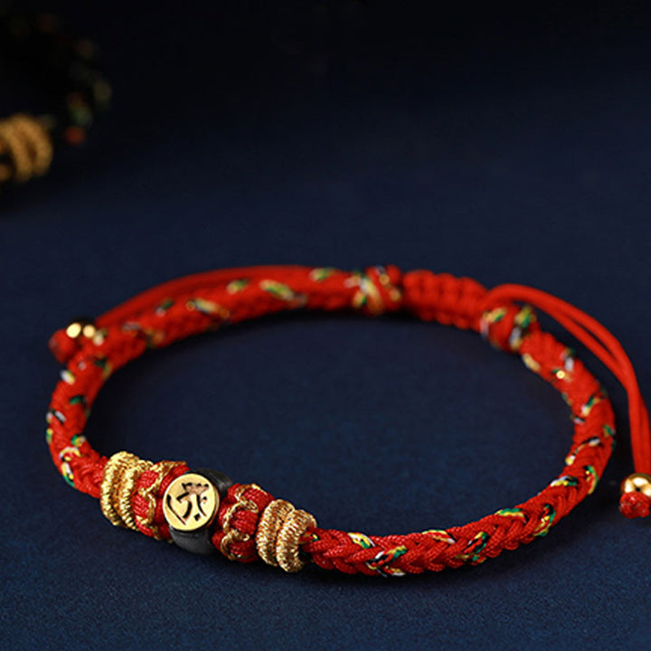 Rotes Armband Silber Chinesisches Tierkreis – Glück elastisch geflochten
