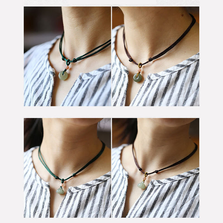 Jade Anhänger Kette Naturstein grün Schnur