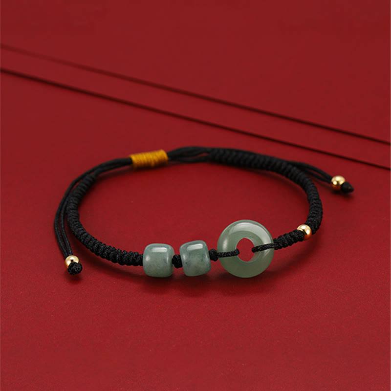 Armband Grüner Aventurin Weiße Jade Paar schwarzes Seil elastisch