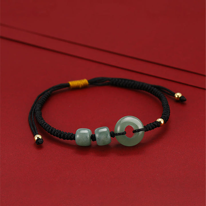 Armband Grüner Aventurin Weiße Jade Paar schwarzes Seil elastisch