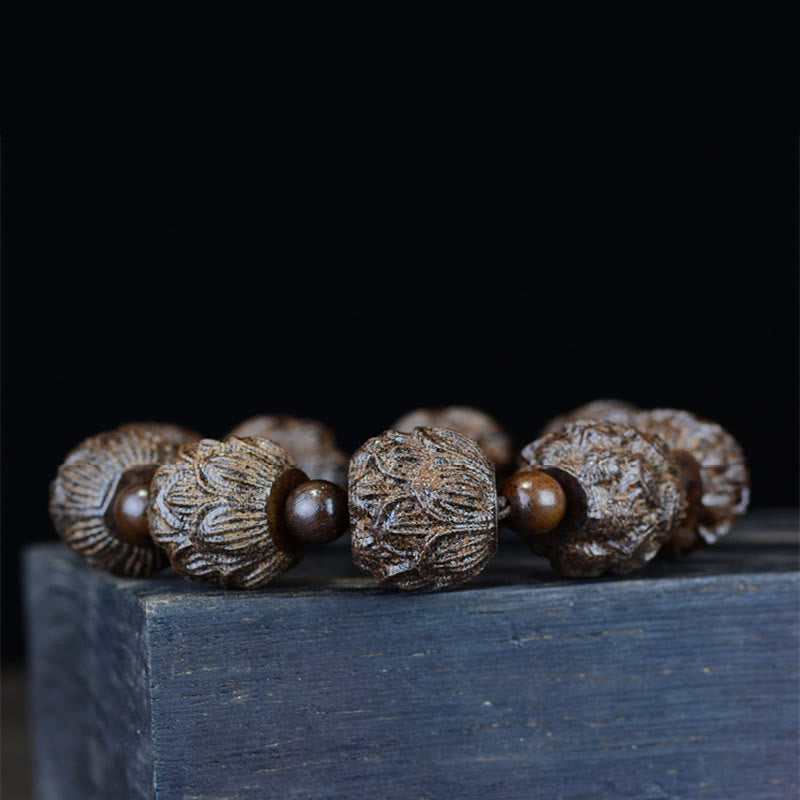 Ebenholz Drachen Armband Balance mit geschnitzten Perlen Naturstein