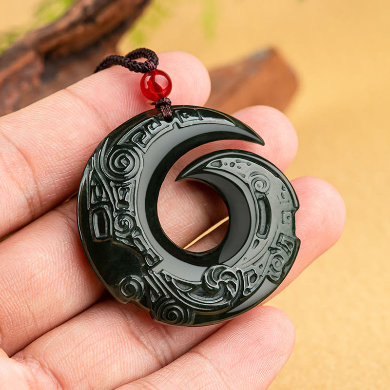 Hetian Cyan Jade Kette Anhänger Spirale Naturstein schwarz