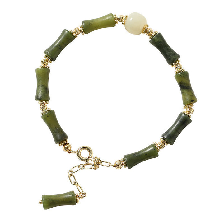 Armband Bambus Grün Jade Naturstein Glück Stärke elegant