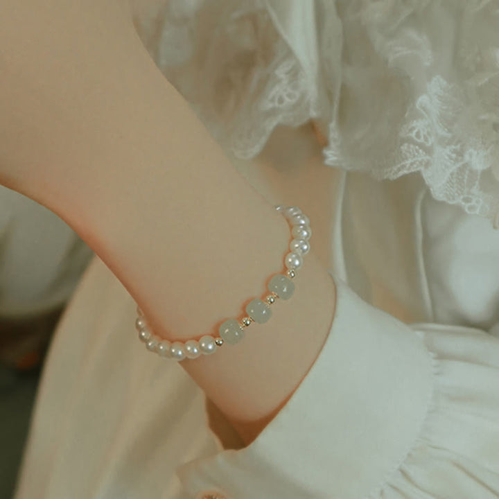 Armband Weiße Jade Cyan Jade am Handgelenk mit Perlen elegante Brautkleindung