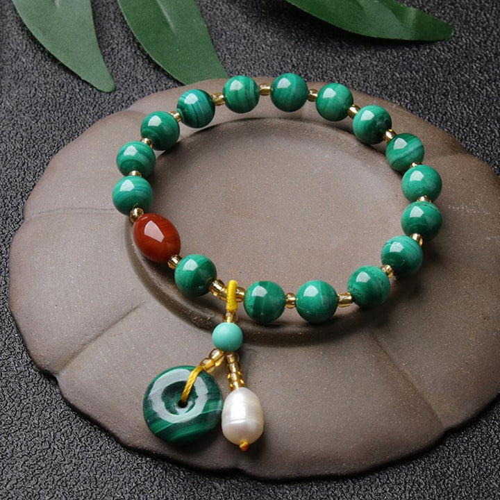 Mala Roter Achat Malachit Armband grüne Steine Perlen Schutz Naturstein