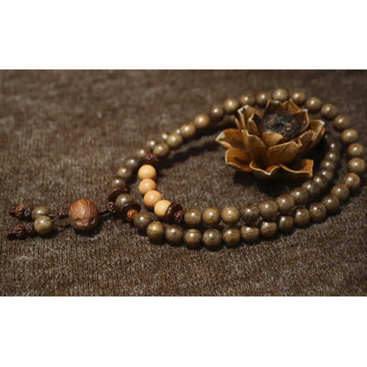 Mala Sandelholz – Schutz Armband mit bronzefarbenen Perlen Natur
