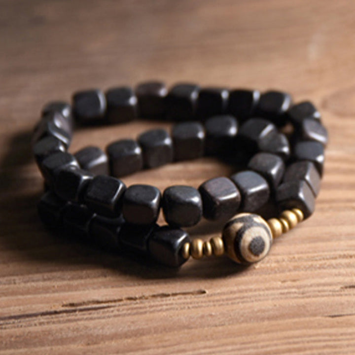 Armband Kupfer Ebenholz Paar schwarze Perlen Naturstein elastisch getragen